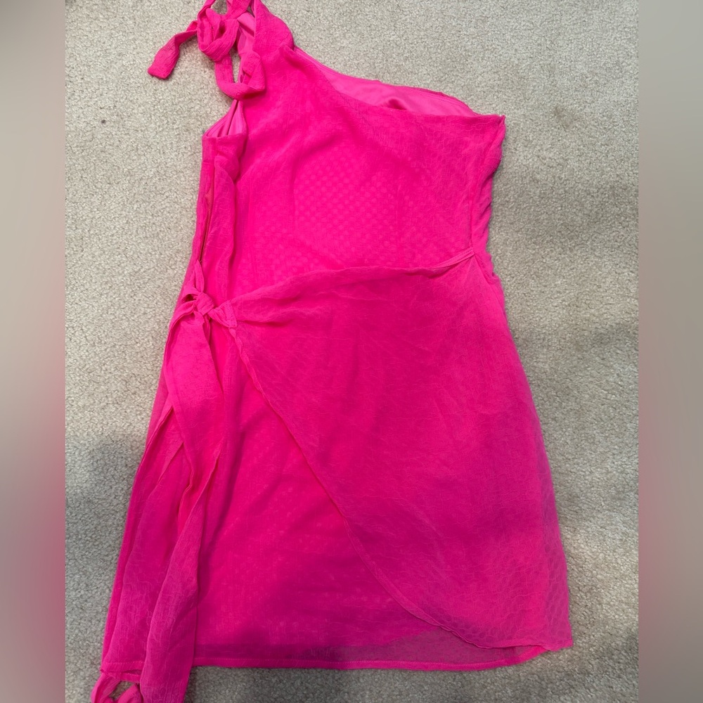 Lucy in the Sky Medium Hot Pink‎ One Shoulder Mini Dress Body